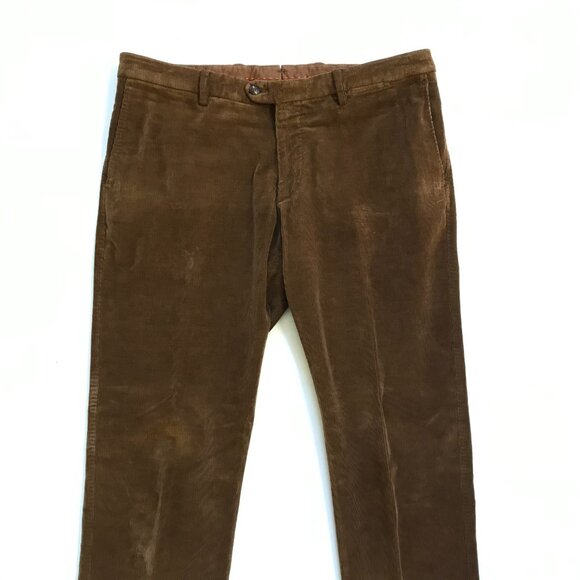Pescarolo Corduroy Pants Slacks Mens 50 34 US Brown Cotton Straight Flat Front - Picture 2 of 10